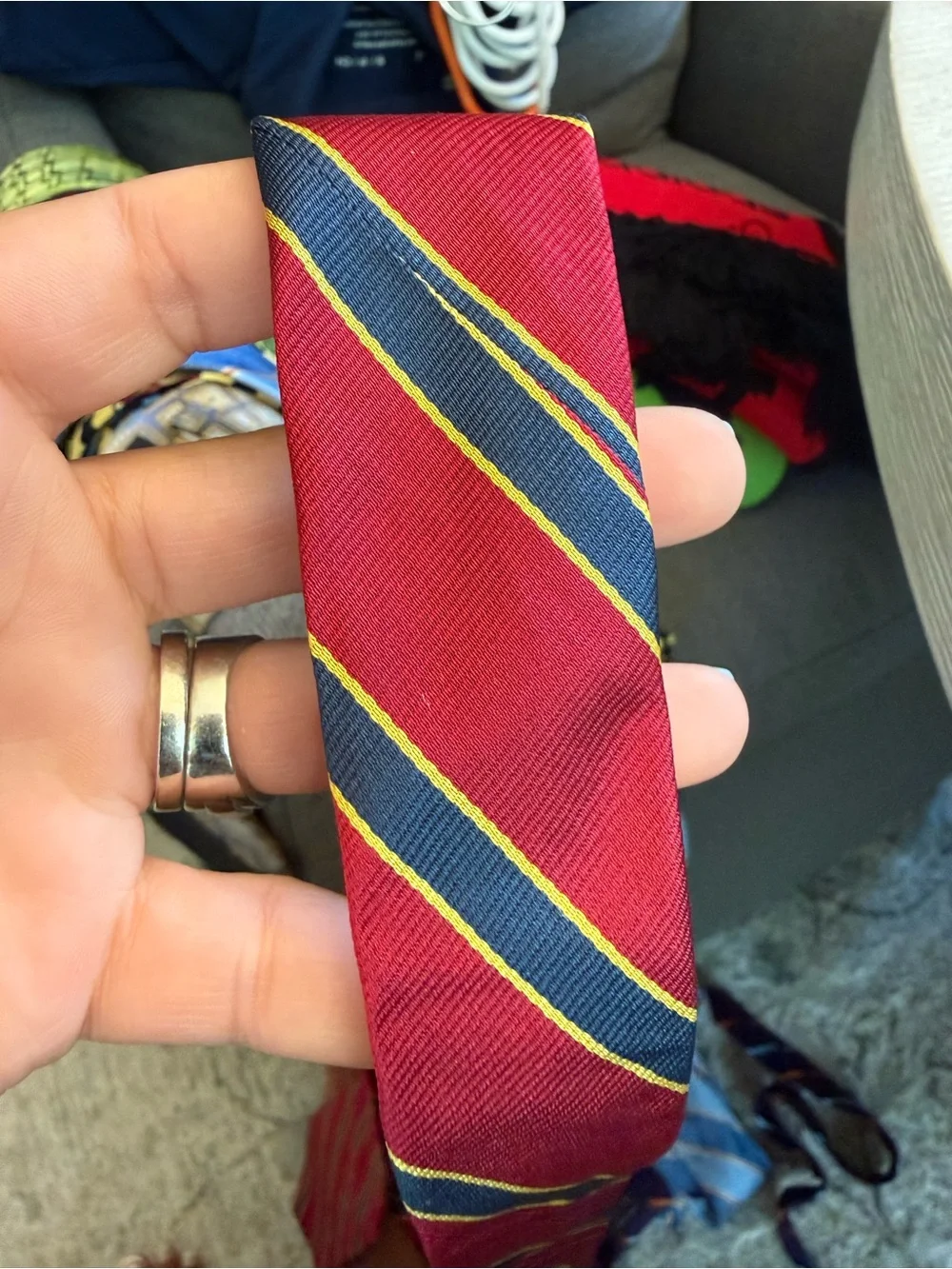 Brooks Brothers All Silk Repp Stripe Tie Red Navy Gold Made USA Irregular